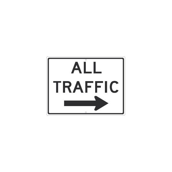 National Marker Co NMC Traffic Sign, All Traffic With Arrow Sign, 24in x 18in, White TM536K - main